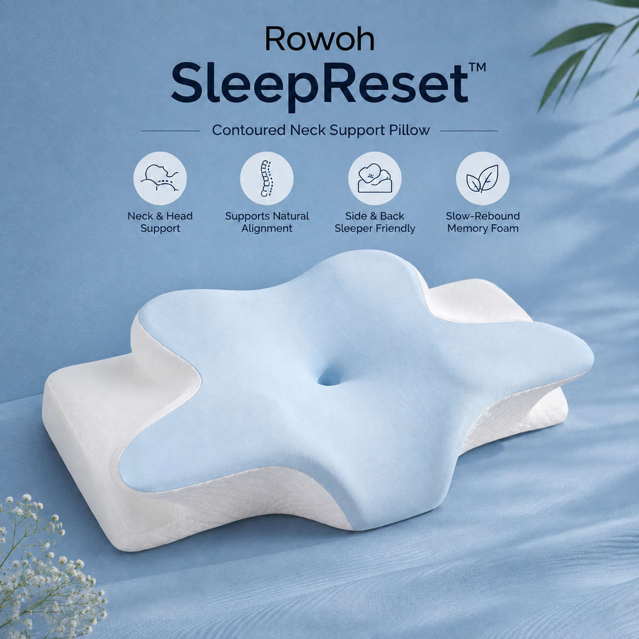 Rowoh SleepReset™
Contoured Neck Support Pillow