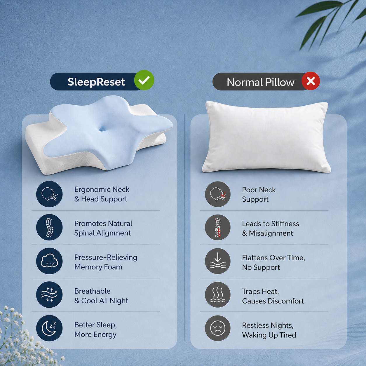 Rowoh SleepReset™
Contoured Neck Support Pillow