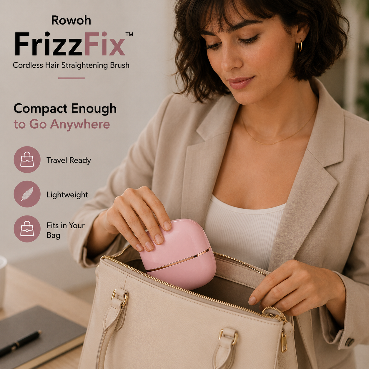 Rowoh FrizzFix™Cordless Hair Straightening Brush
